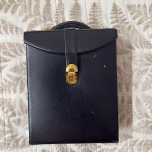 Wolf Design Mini Elegant Black Leather Jewelry Carrier Bag